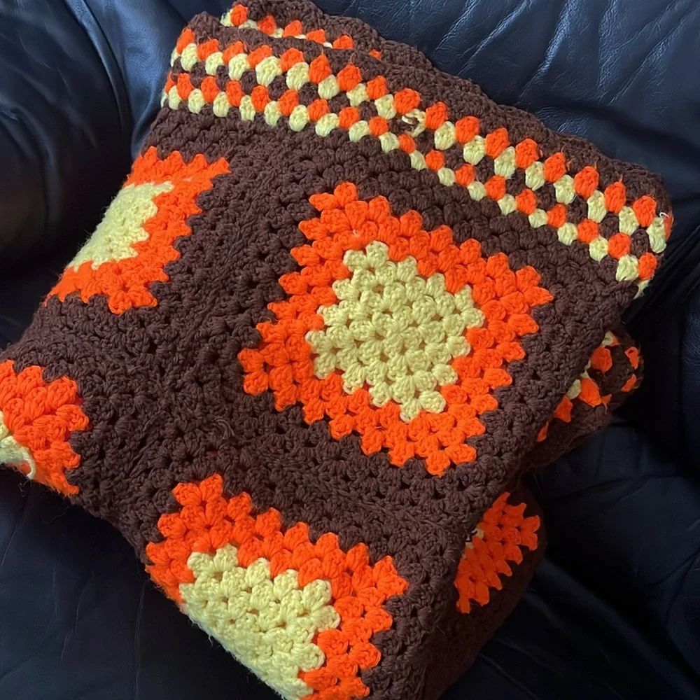 Granny Square Boho Crochet Blanket Cottagecore Country Cabin Farmhouse Rustic